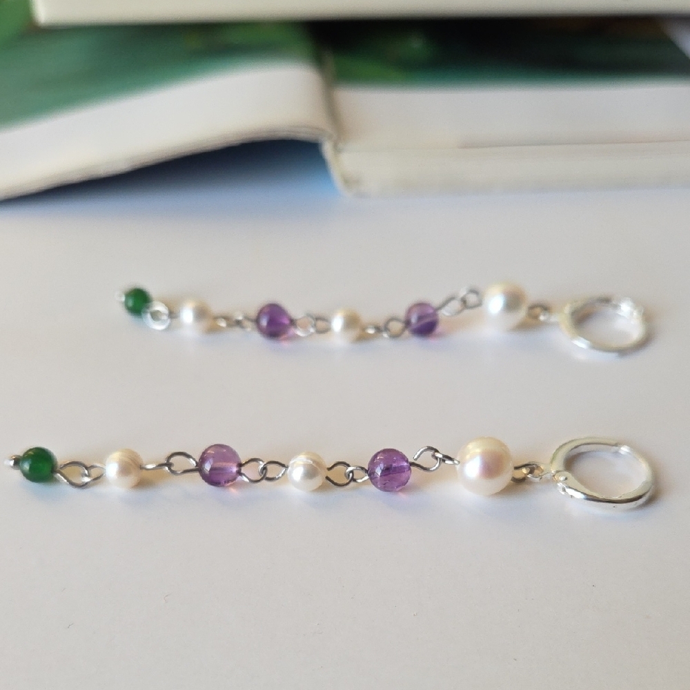 Freshwater Pearl and Gemstone  Earrings-Boho Style/Handcraft